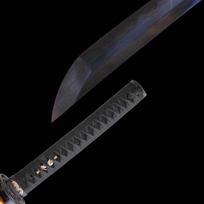 Hand Forged Japanese Samurai Katana Sword Honsanmai Clay Tempered Black Blade Iron Tsuba - COOLKATANA 