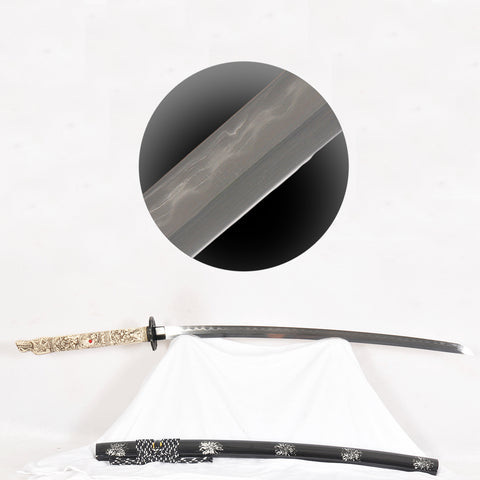 Hand Forged Japanese Samurai Katana Sword Honsanmai Clay Tempered Bone Tsuka Handle Full Tang-COOLKATANA