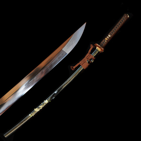 Hand Forged Japanese Samurai Katana Sword O-Kissaki 1095 Carbon Steel Blade Shell Saya Copper Frog Tsuba-COOLKATANA-SL-343-U