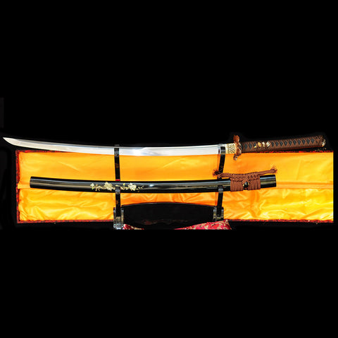 Hand Forged Japanese Samurai Katana Sword O-Kissaki 1095 Carbon Steel Blade Shell Saya Copper Frog Tsuba-COOLKATANA-SL-343-U
