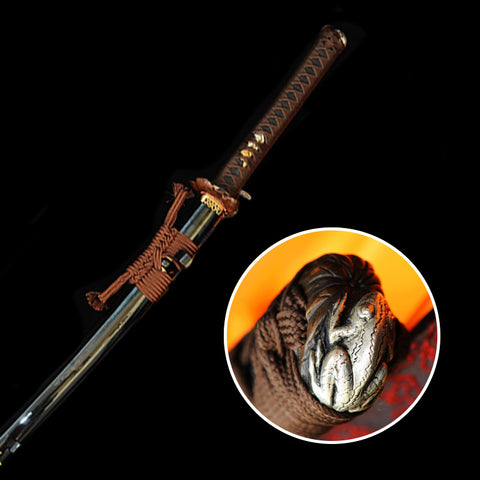 Hand Forged Japanese Samurai Katana Sword O-Kissaki 1095 Carbon Steel Blade Shell Saya Copper Frog Tsuba-COOLKATANA-SL-343-U