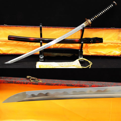 Hand Forged Japanese Samurai Katana Sword O-Kissaki 1095 High Carbon Steel Full Tang Copper Flower Tsuba-COOLKATANA-SL-368-U