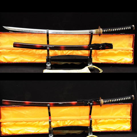 Hand Forged Japanese Samurai Katana Sword O-Kissaki 1095 High Carbon Steel Full Tang Copper Flower Tsuba-COOLKATANA