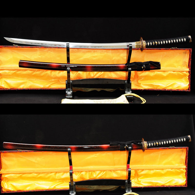 Hand Forged Japanese Samurai Katana Sword O-Kissaki 1095 High Carbon Steel Full Tang Copper Flower Tsuba - COOLKATANA 