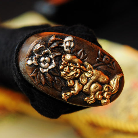Hand Forged Japanese Samurai Katana Sword O-Kissaki 1095 High Carbon Steel Full Tang Copper Flower Tsuba-COOLKATANA-SL-368-U