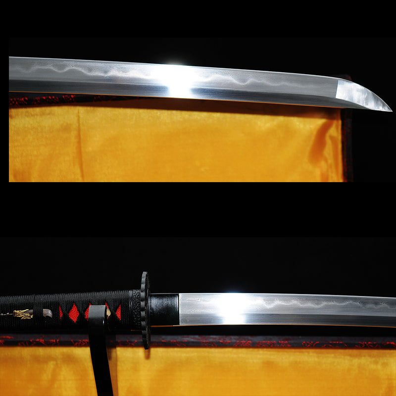 Hand Forged Japanese Samurai Katana Sword Sanmai 1095 Carbon Steel+Folded Steel Clay Tempered - COOLKATANA 