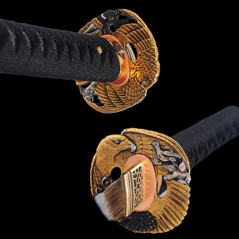 Hand Forged Japanese Samurai Katana Sword T10 Steel Clay Tempered Rayskin Saya Eagle Tsuba Full Tang-COOLKATANA-SL-306-U