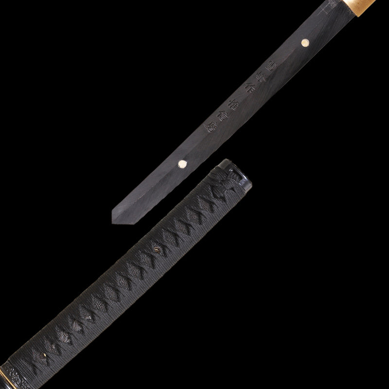 Hand Forged Japanese Samurai Katana Sword 1095 Carbon Steel Black Blade Fake Hamon Iron Tsuba - COOLKATANA 