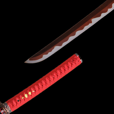 Hand Forged Japanese Samurai Katana Sword 1095 Carbon Steel Red Blade Abrasived Hamon-COOLKATANA-SL-1009-U