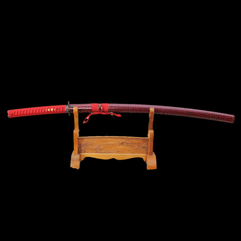 Hand Forged Japanese Samurai Katana Sword 1095 Carbon Steel Red Blade Abrasived Hamon-COOLKATANA