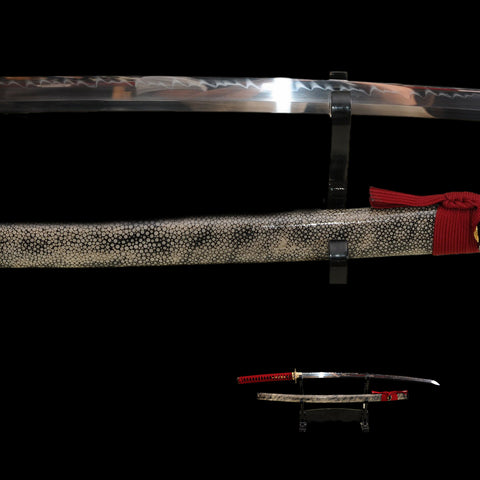 Hand Forged Japanese Samurai Sword Clay Tempered Katana Full Rayskin Saya-COOLKATANA