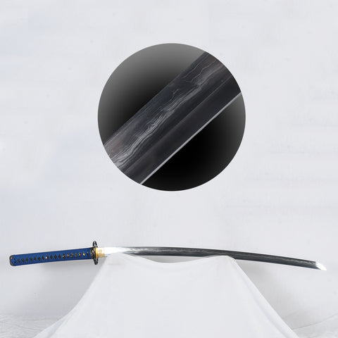 Hand Forged Japanese Samurai Sword Clay Tempered Katana Honsanmai 1095 Steel+Folded Steel Iron Tsuba-COOLKATANA