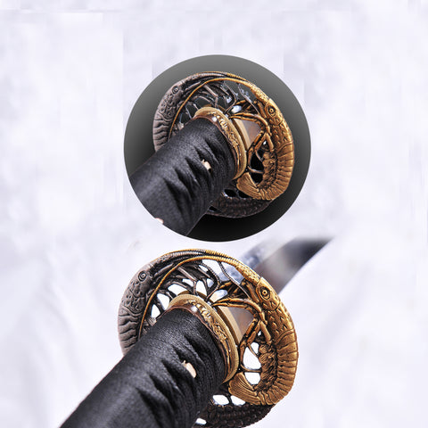 Hand Forged Japanese Samurai Sword Clay Tempered Katana Kiriha Zukuri Rayskin Saya Copper Tsuba-COOLKATANA