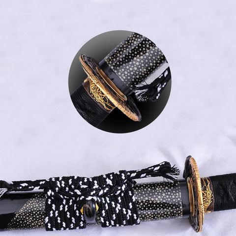 Hand Forged Japanese Samurai Sword Clay Tempered Katana Kiriha Zukuri Rayskin Saya Copper Tsuba-COOLKATANA-SL-1035-U
