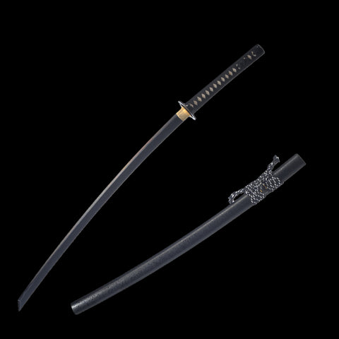 Hand Forged Japanese Samurai Sword Kiriha-Zukuri Katana 1095 Steel Clay Tempered Black Blade Iron Tsuba-COOLKATANA