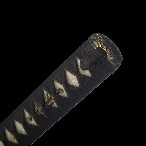 Hand Forged Japanese Samurai Sword UNOKUBI-ZUKURI Katana Folded Steel Clay Tempered Black Blade-COOLKATANA-SL-1306-U