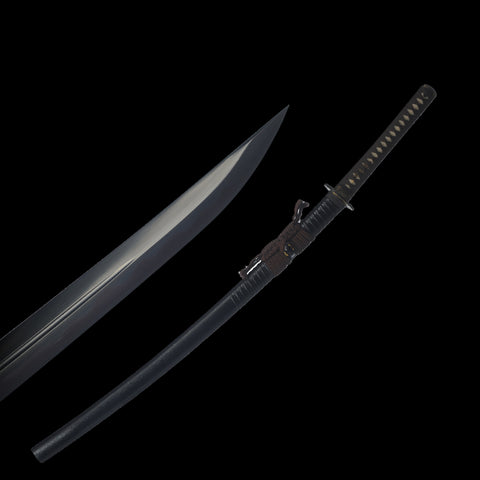 Hand Forged Japanese Samurai Sword UNOKUBI-ZUKURI Katana Folded Steel Clay Tempered Black Blade-COOLKATANA