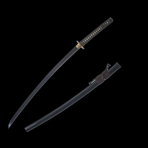 Hand Forged Japanese Samurai Sword UNOKUBI-ZUKURI Katana Folded Steel Clay Tempered Black Blade-COOLKATANA