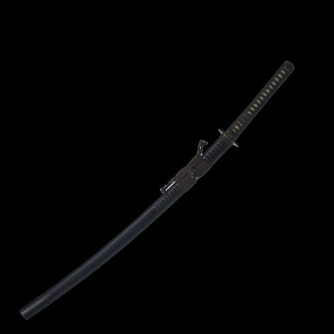 Hand Forged Japanese Samurai Sword UNOKUBI-ZUKURI Katana Folded Steel Clay Tempered Black Blade-COOLKATANA-SL-1306-U