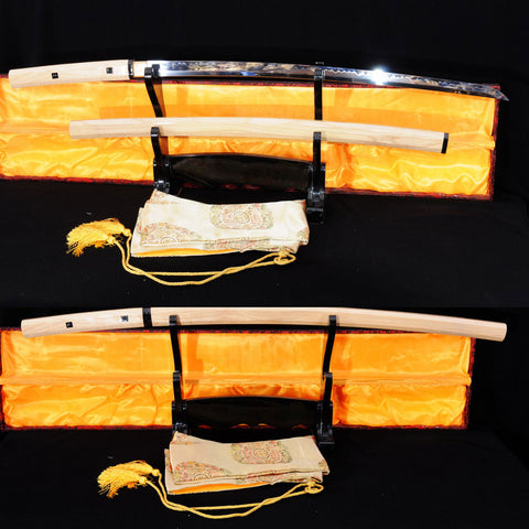 Hand Forged Japanese Shirasaya Katana Sword 1095 Steel Clay Tempered Mirrorlike Bright Blade-COOLKATANA-SL-785-U