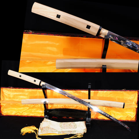 Hand Forged Japanese Shirasaya Katana Sword 1095 Steel Clay Tempered Mirrorlike Bright Blade-COOLKATANA
