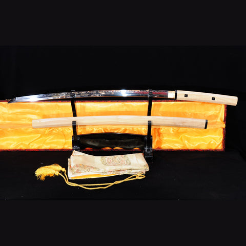 Hand Forged Japanese Shirasaya Katana Sword 1095 Steel Clay Tempered Mirrorlike Bright Blade-COOLKATANA-SL-785-U