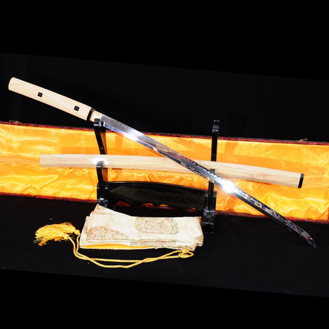 Hand Forged Japanese Shirasaya Katana Sword 1095 Steel Clay Tempered Mirrorlike Bright Blade-COOLKATANA-SL-785-U