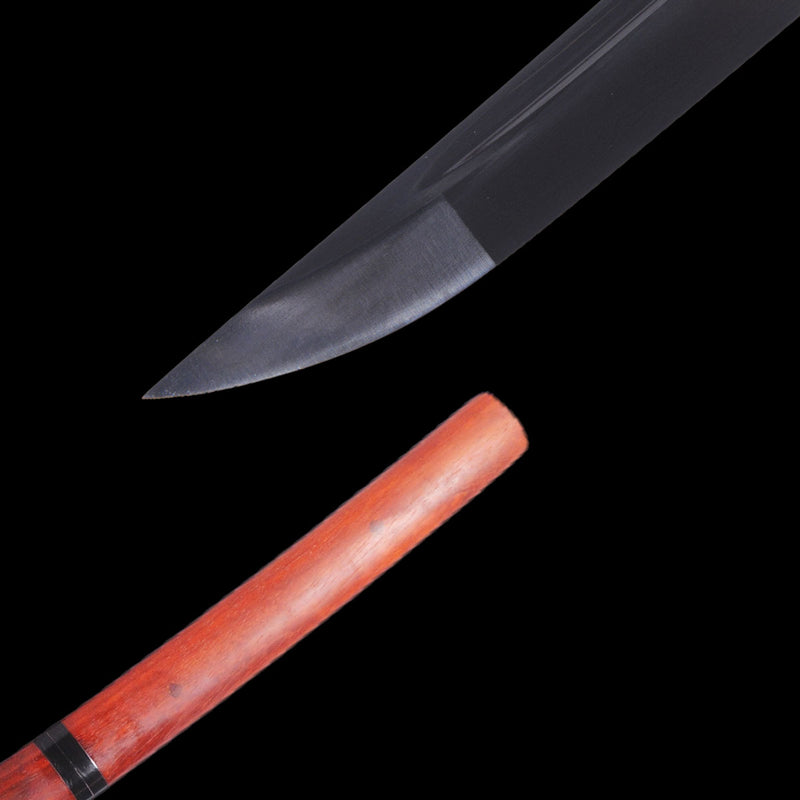 Hand Forged Japanese Shirasaya Katana Sword Folded Steel Black Blade Redwood Saya With Buffalo Horn - COOLKATANA 