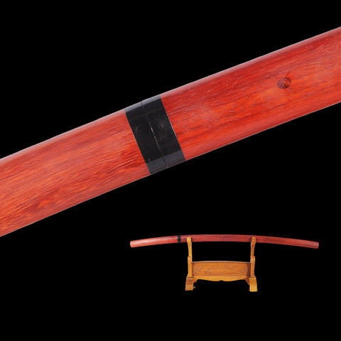 Hand Forged Japanese Shirasaya Katana Sword Folded Steel Black Blade Redwood Saya With Buffalo Horn-COOLKATANA-SL-1106-U