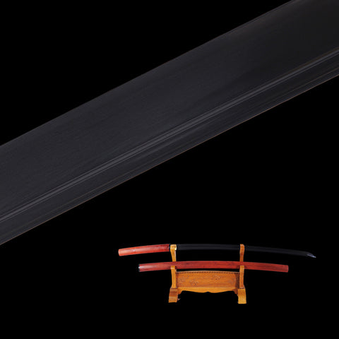 Hand Forged Japanese Shirasaya Katana Sword Folded Steel Black Blade Redwood Saya With Buffalo Horn-COOLKATANA-SL-1106-U