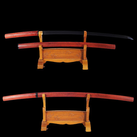 Hand Forged Japanese Shirasaya Katana Sword Folded Steel Black Blade Redwood Saya With Buffalo Horn-COOLKATANA-SL-1106-U