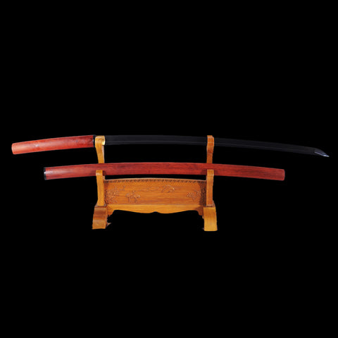 Hand Forged Japanese Shirasaya Katana Sword Folded Steel Black Blade Redwood Saya With Buffalo Horn-COOLKATANA-SL-1106-U