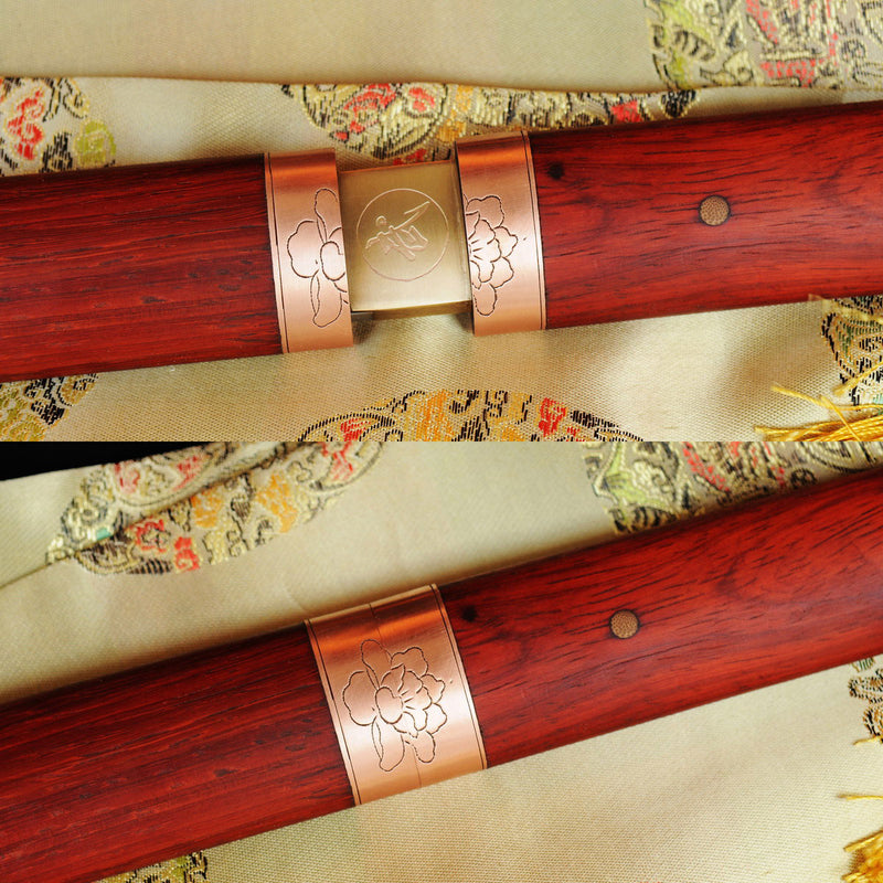 Hand Forged Japanese Shirsaya Katana Sword 1095 Carbon Steel Straight Blade Sword Red Wood Saya - COOLKATANA 