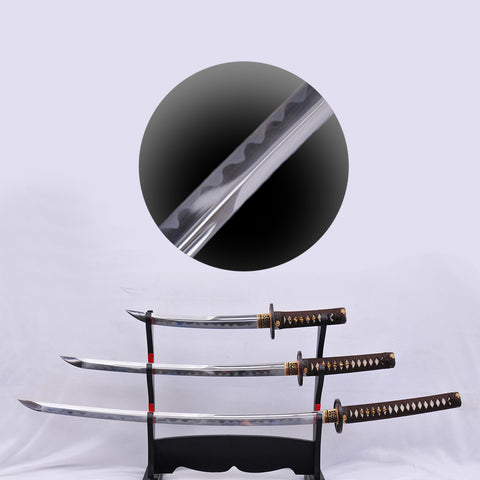 Hand Forged Japanese Sword Set Katana+Wakizashi+Tanto Unokubi-Zukuri Blade Full Tang-COOLKATANA