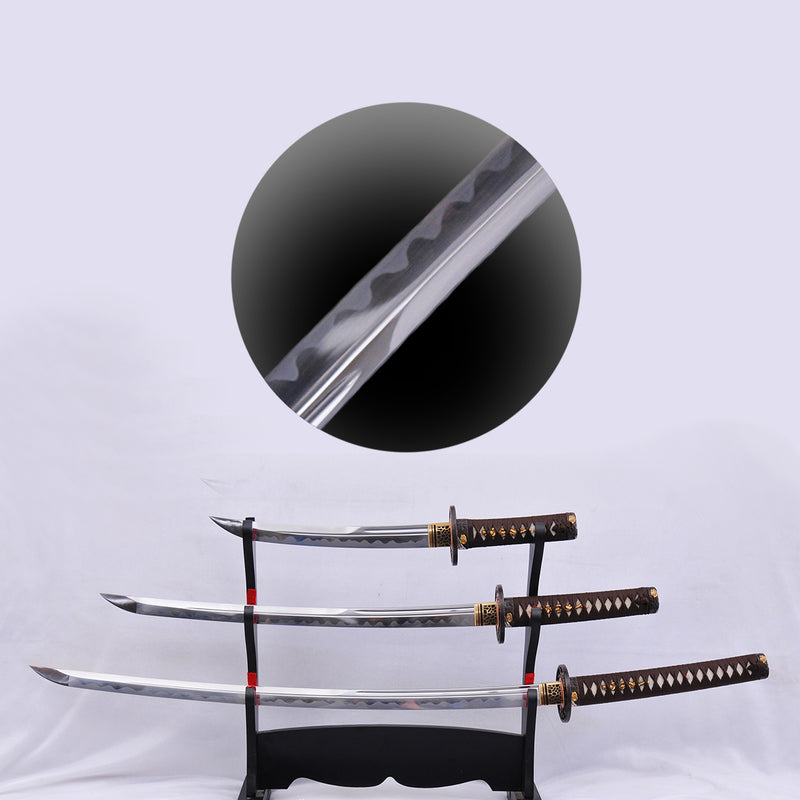 Hand Forged Japanese Sword Set Katana+Wakizashi+Tanto Unokubi-Zukuri Blade Full Tang - COOLKATANA 