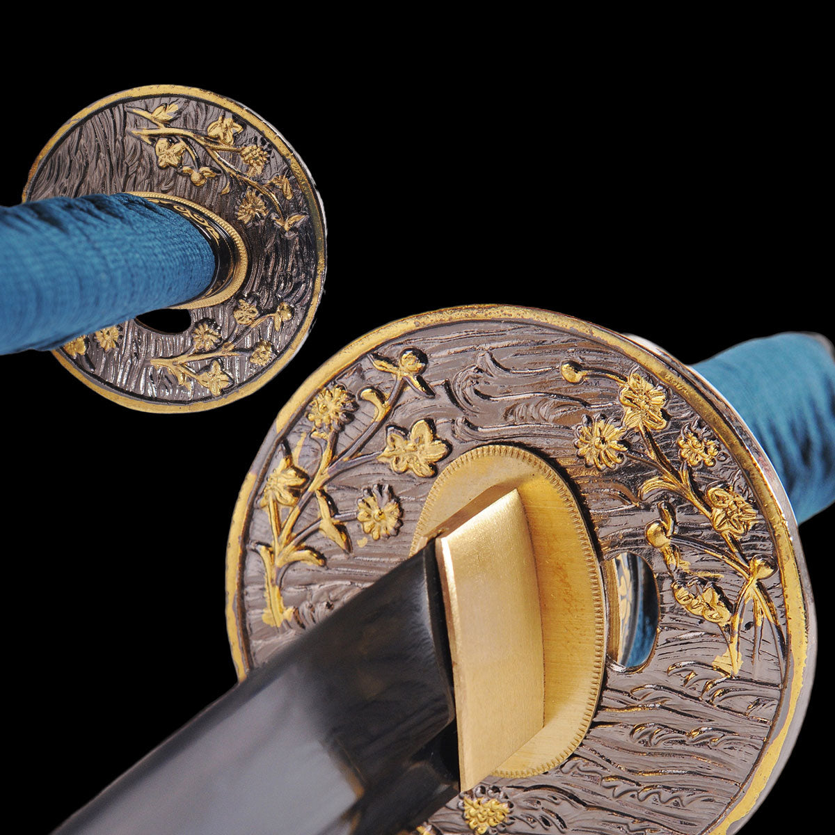 Hand Japanese Tanto Short Sword Damascus Folded Steel Black