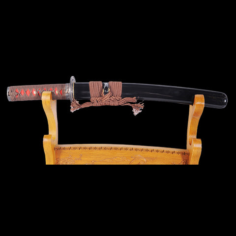 Hand Forged Japanese Tanto Short Sword Damascus Folded Steel Rreddish Black Blade Sharp-COOLKATANA-SL-1098-U