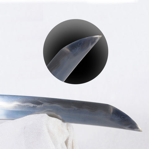 Hand Forged Japanese Tanto Short Sword Feather Pattern Blade Shell Saya Full Tang-COOLKATANA
