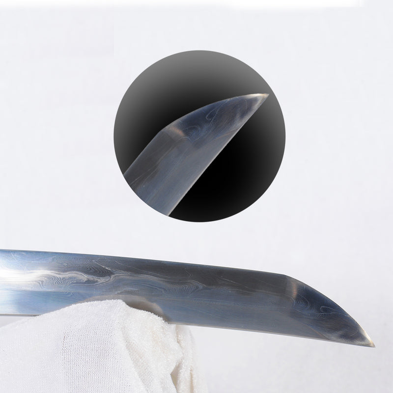 Hand Forged Japanese Tanto Short Sword Feather Pattern Blade Shell Saya Full Tang - COOLKATANA 