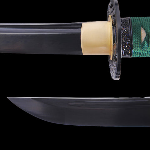 Hand Forged Japanese Tanto Short Sword Folded Steel Black Blade Full Tang-COOLKATANA