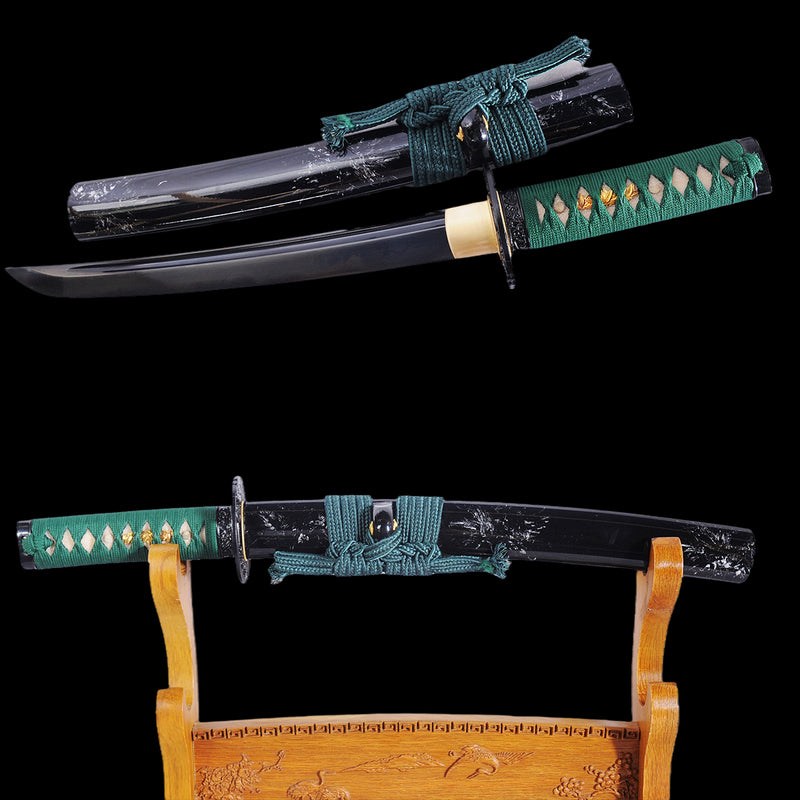 Hand Forged Japanese Tanto Short Sword Folded Steel Black Blade Full Tang - COOLKATANA 