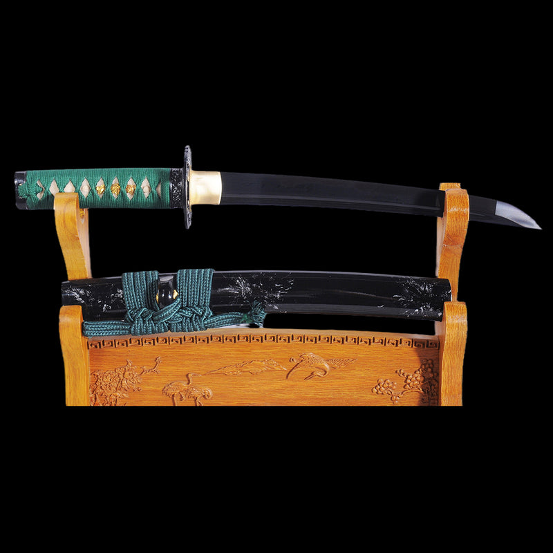 Hand Forged Japanese Tanto Short Sword Folded Steel Black Blade Full Tang - COOLKATANA 