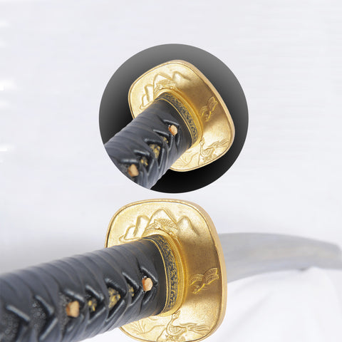 Hand Forged Japanese Tanto Short Sword Folded Steel Feather Pattern Brass Tsuba Full Tang-COOLKATANA-SL-1265-U