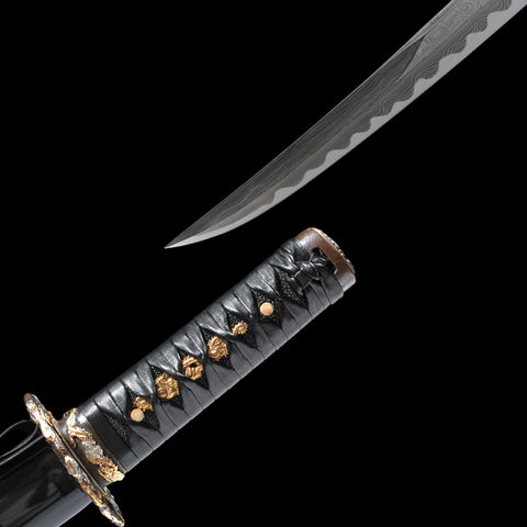 Hand Forged Japanese Tanto Short Sword Kanmuri-Otoshi Zukuri 1095 Folded Steel Shell Saya Sharp-COOLKATANA