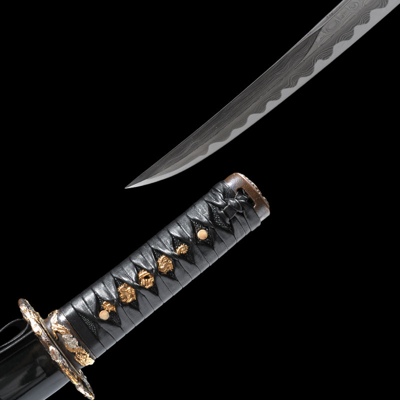 Hand Forged Japanese Tanto Short Sword Kanmuri-Otoshi Zukuri 1095 Folded Steel Shell Saya Sharp - COOLKATANA 