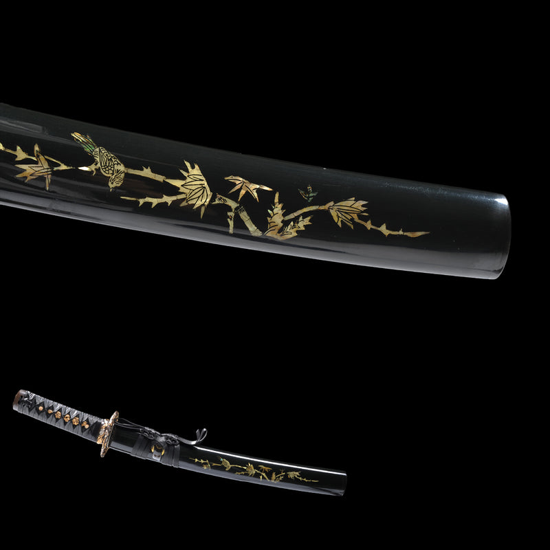 Hand Forged Japanese Tanto Short Sword Kanmuri-Otoshi Zukuri 1095 Folded Steel Shell Saya Sharp - COOLKATANA 