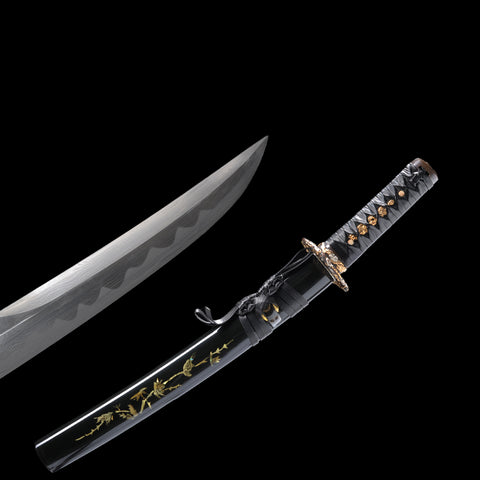 Hand Forged Japanese Tanto Short Sword Kanmuri-Otoshi Zukuri 1095 Folded Steel Shell Saya Sharp-COOLKATANA