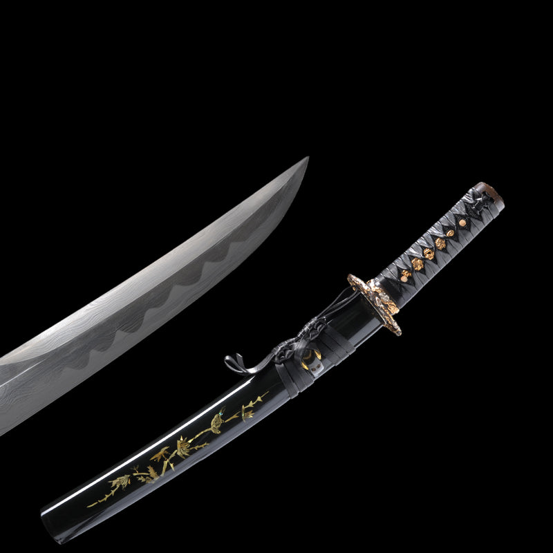 Hand Forged Japanese Tanto Short Sword Kanmuri-Otoshi Zukuri 1095 Folded Steel Shell Saya Sharp - COOLKATANA 