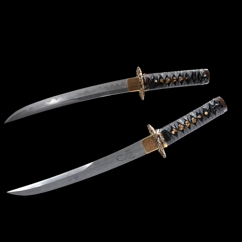Hand Forged Japanese Tanto Short Sword Kanmuri-Otoshi Zukuri 1095 Folded Steel Shell Saya Sharp - COOLKATANA 