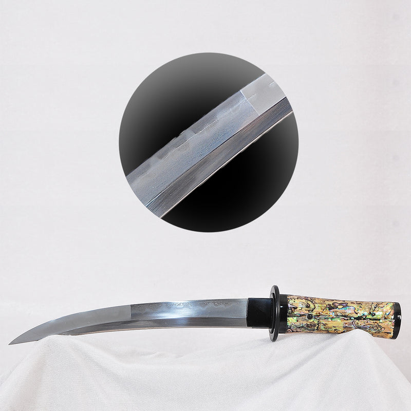 Hand Forged Japanese Tanto Sword O-Kissaki Honsanmai Clay Tempered Osoraku Shell Saya - COOLKATANA 